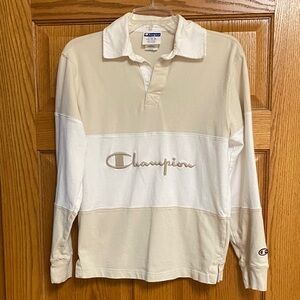 Champion Urban Outfitters Women’s Boyfriend Rugby Shirt in Beige White